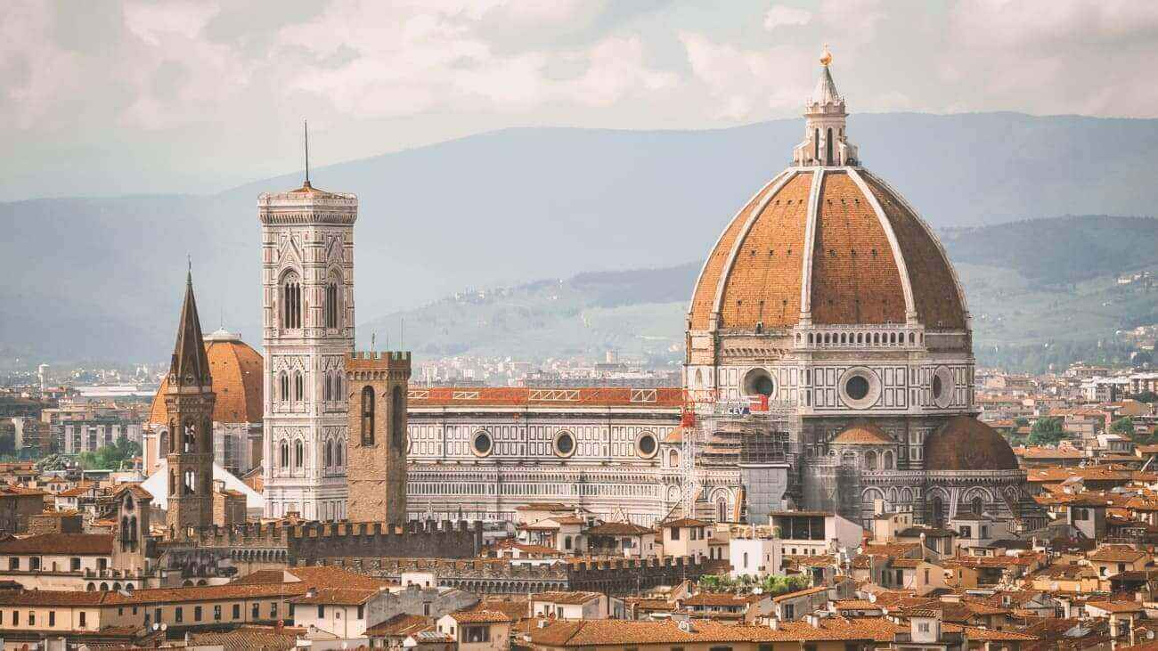 Aerial view of Florence on a cloudy day.